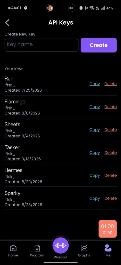 Liftosaur API Keys